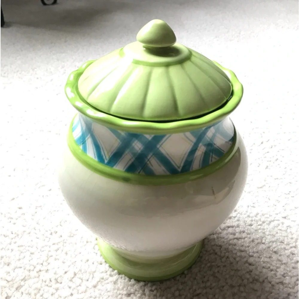 Zrike Hand-Painted Floral & Plaid Ceramic Canister with Lid